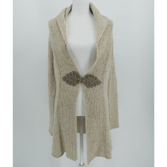 Soft Surroundings Sweater Cardigan Womens Medium Oatmeal Shawl Neck Long Toggle - Picture 1 of 12